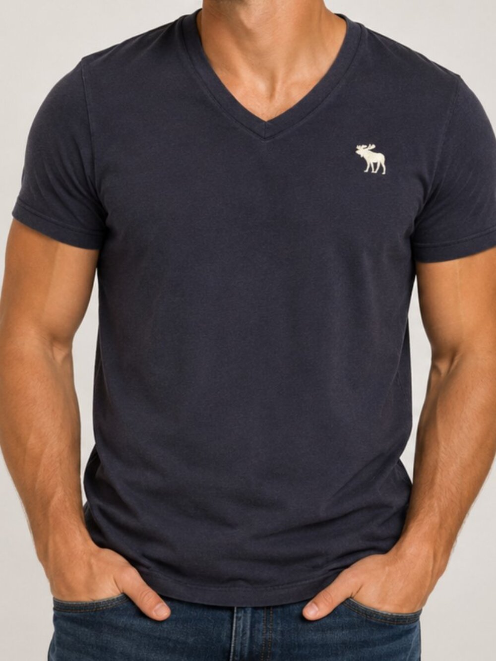 Abercrombie & Fitch Men's XL Muscle Fit V-Neck T-Shirt Black Embroidered Moose